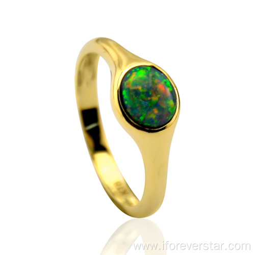 Customize 18K Real Gold Natural Blue Opal Rings